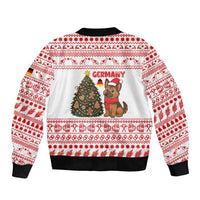 Germany Christmas Sleeve Zip Bomber Jacket with German Shepherd Dog Gingerbread Tree and Red Holiday Pattern - Wonder Print Shop
