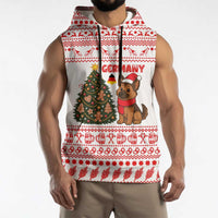 Germany Christmas Sleeveless Hoodie with German Shepherd Dog Gingerbread Tree and Red Holiday Pattern - Wonder Print Shop