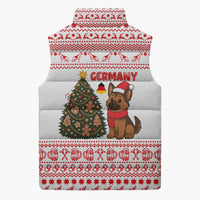 Germany Christmas Sleeveless Puffer Jacket with German Shepherd Dog Gingerbread Tree and Red Holiday Pattern - Wonder Print Shop