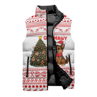 Germany Christmas Sleeveless Puffer Jacket with German Shepherd Dog Gingerbread Tree and Red Holiday Pattern - Wonder Print Shop