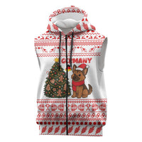 Germany Christmas Sleeveless Zip Hoodie with German Shepherd Dog Gingerbread Tree and Red Holiday Pattern - Wonder Print Shop
