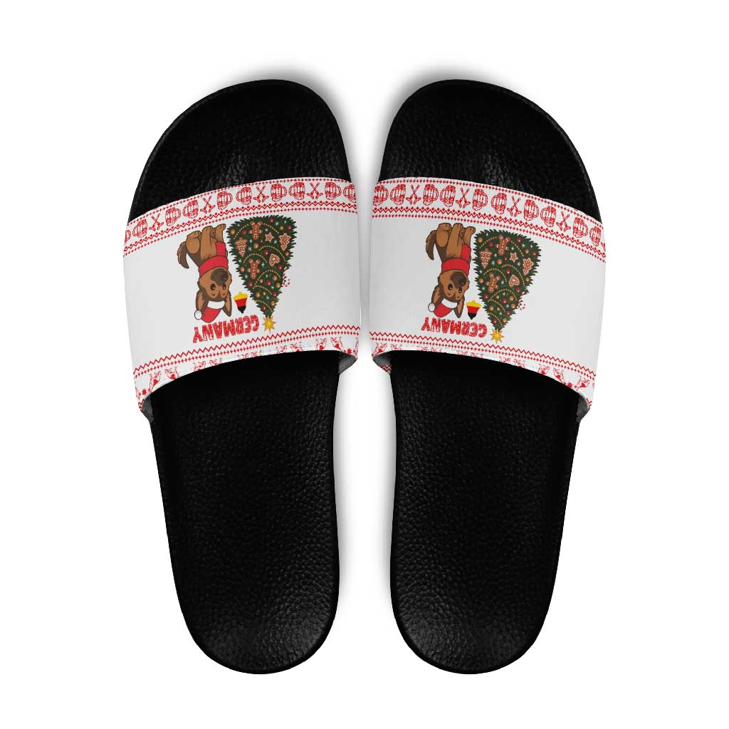 Germany Christmas Slide Sandals with German Shepherd Dog Gingerbread Tree and Red Holiday Pattern - Wonder Print Shop