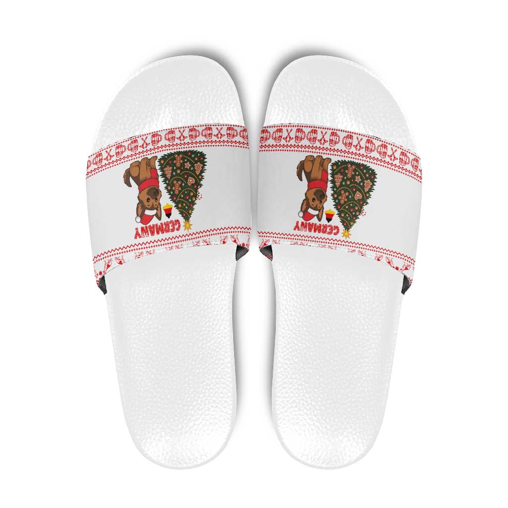 Germany Christmas Slide Sandals with German Shepherd Dog Gingerbread Tree and Red Holiday Pattern - Wonder Print Shop