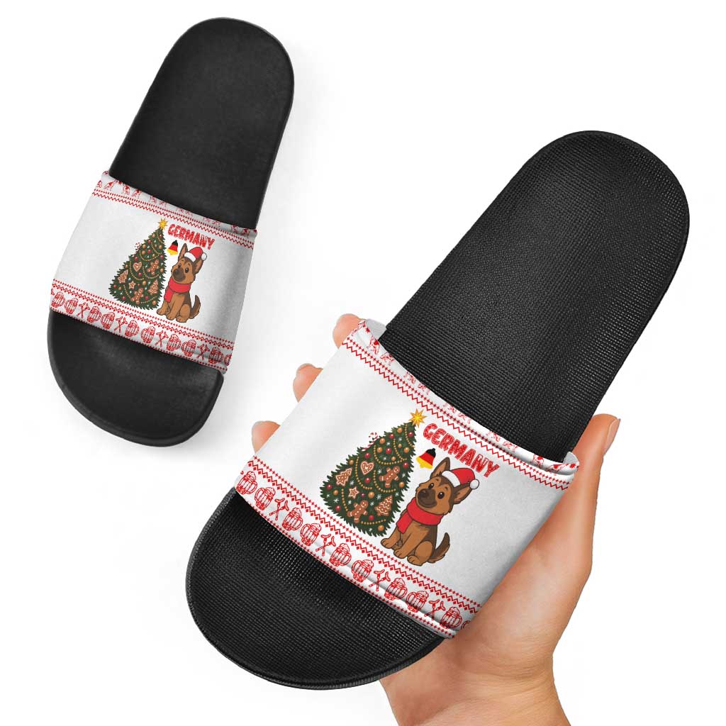 Germany Christmas Slide Sandals with German Shepherd Dog Gingerbread Tree and Red Holiday Pattern - Wonder Print Shop