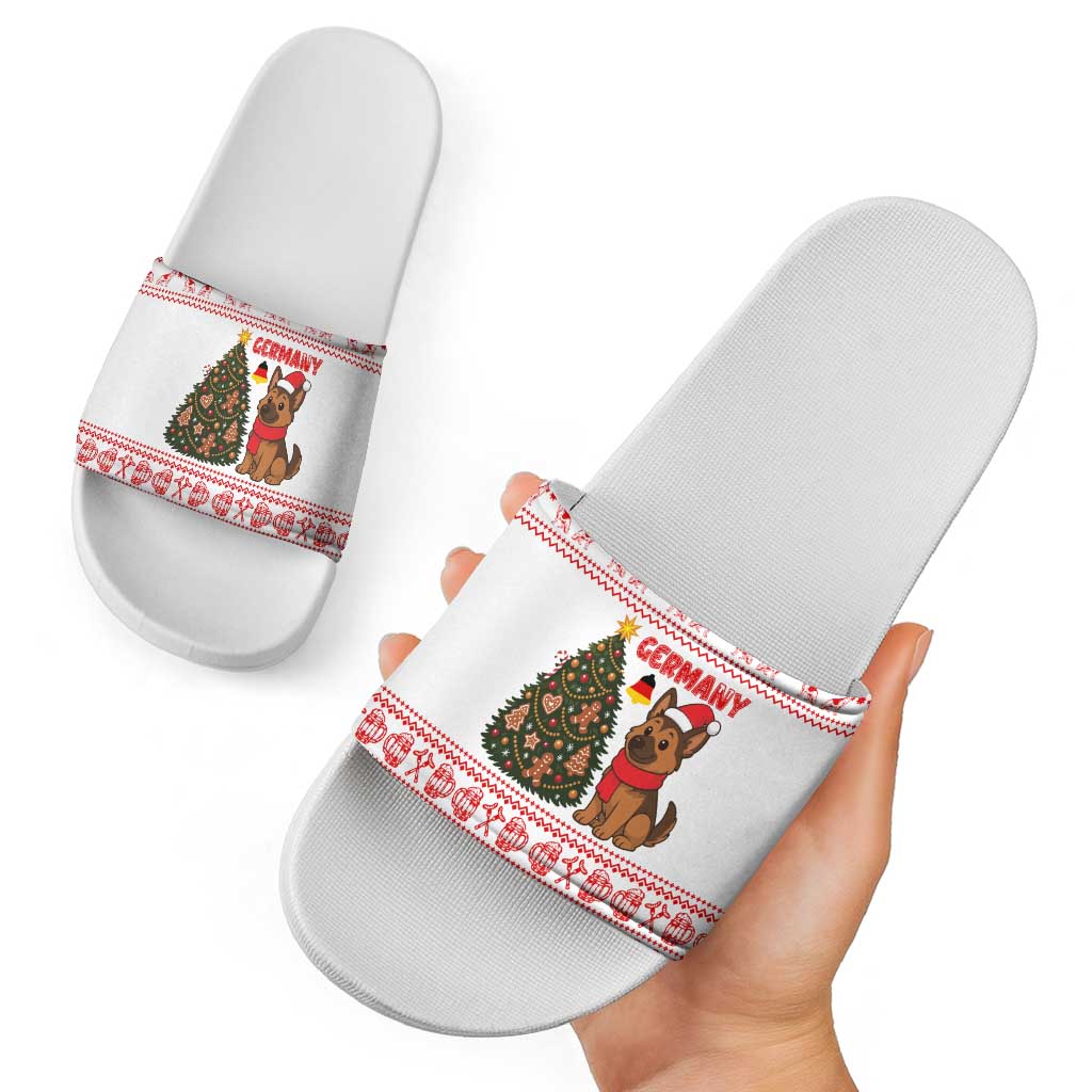 Germany Christmas Slide Sandals with German Shepherd Dog Gingerbread Tree and Red Holiday Pattern - Wonder Print Shop