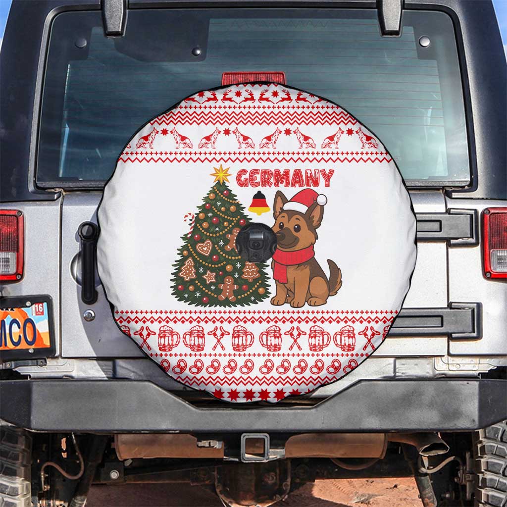 Germany Christmas Spare Tire Cover with German Shepherd Dog Gingerbread Tree and Red Holiday Pattern - Wonder Print Shop