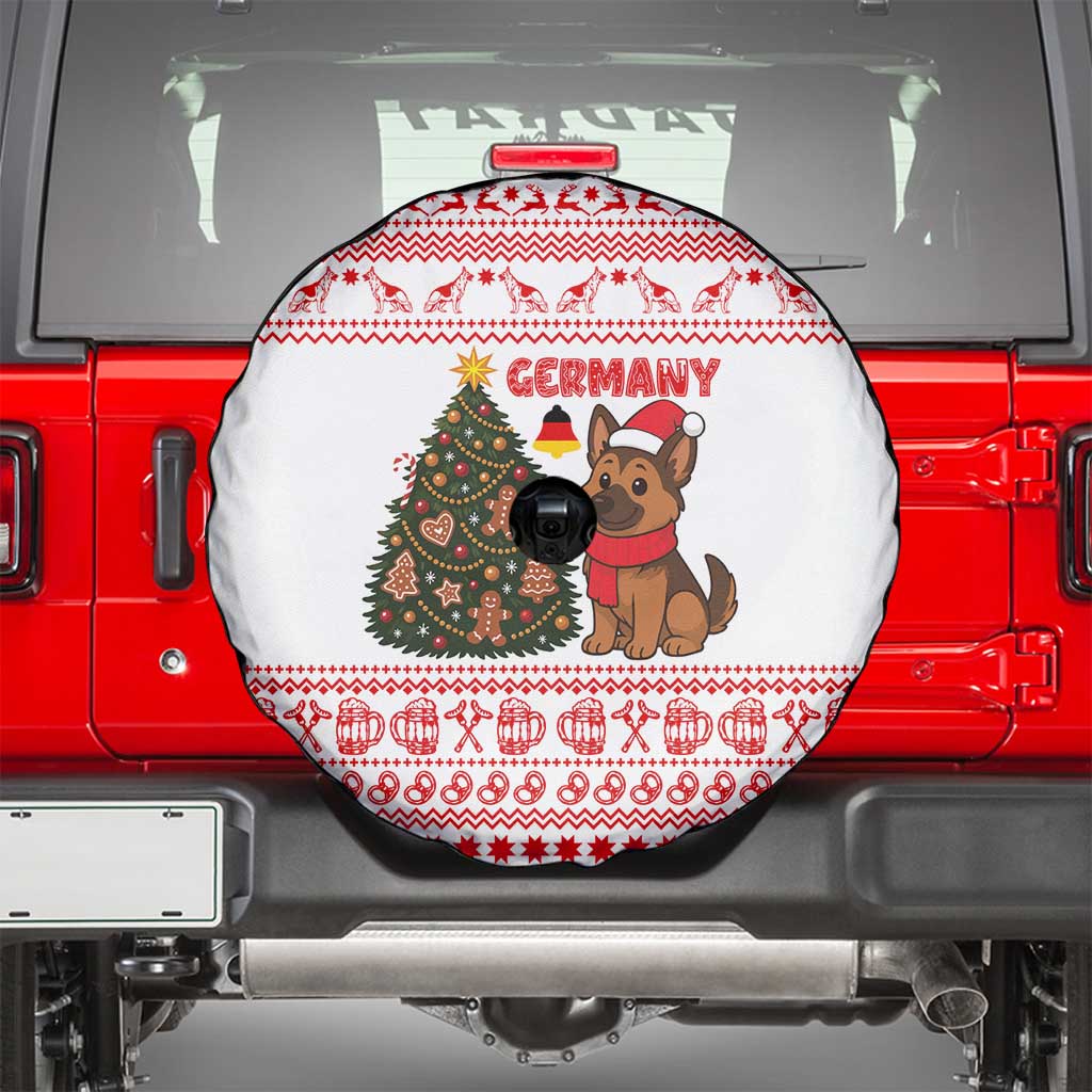 Germany Christmas Spare Tire Cover with German Shepherd Dog Gingerbread Tree and Red Holiday Pattern - Wonder Print Shop