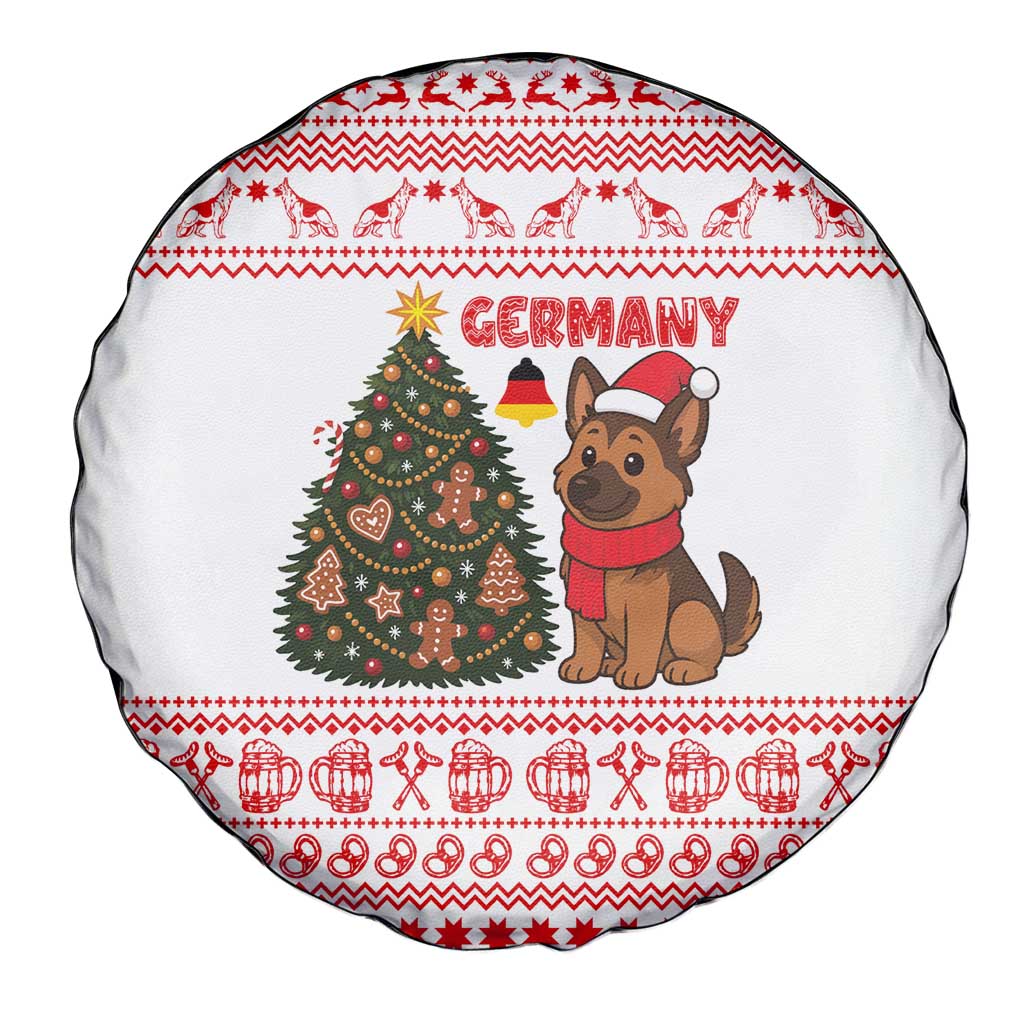 Germany Christmas Spare Tire Cover with German Shepherd Dog Gingerbread Tree and Red Holiday Pattern - Wonder Print Shop