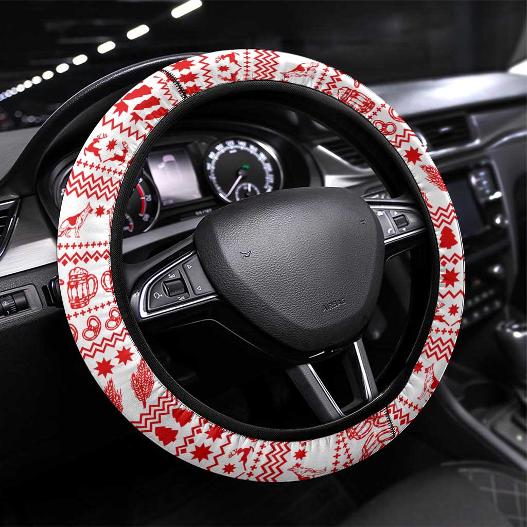 Germany Christmas Steering Wheel Cover with German Shepherd Dog Gingerbread Tree and Red Holiday Pattern - Wonder Print Shop