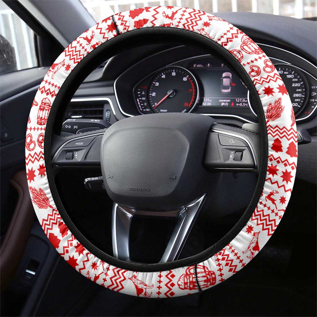 Germany Christmas Steering Wheel Cover with German Shepherd Dog Gingerbread Tree and Red Holiday Pattern - Wonder Print Shop