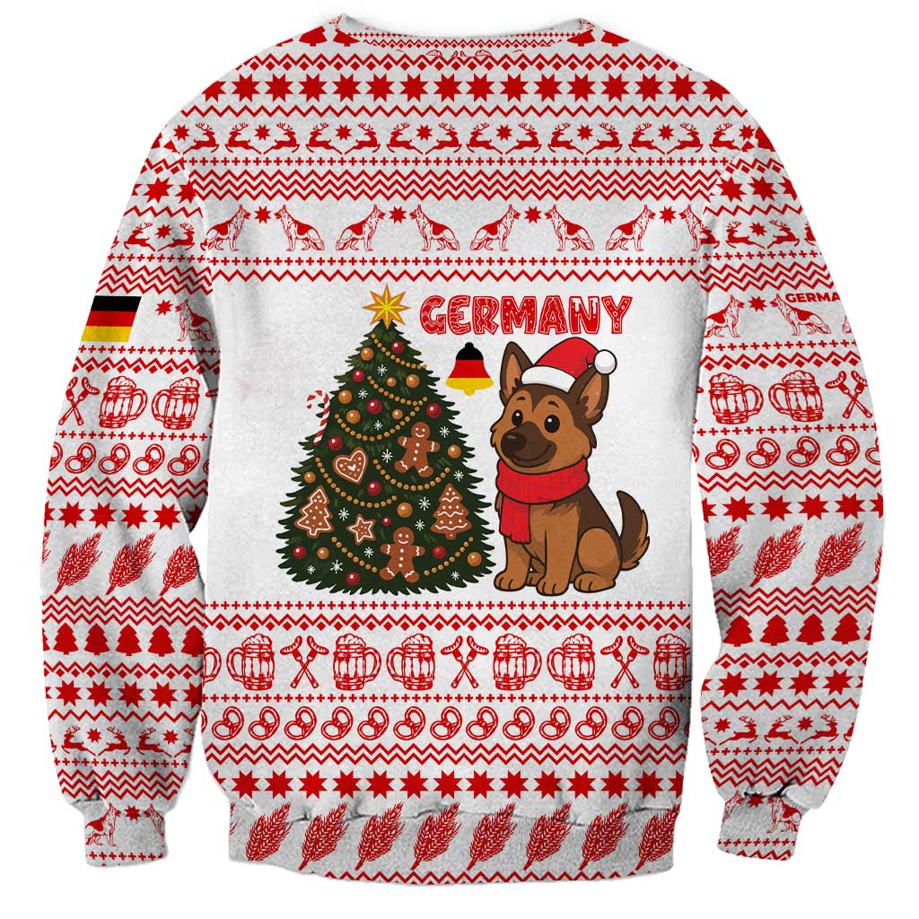 Germany Christmas Sweatshirt with German Shepherd Dog Gingerbread Tree and Red Holiday Pattern - Wonder Print Shop