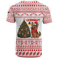 Germany Christmas T Shirt with German Shepherd Dog Gingerbread Tree and Red Holiday Pattern - Wonder Print Shop