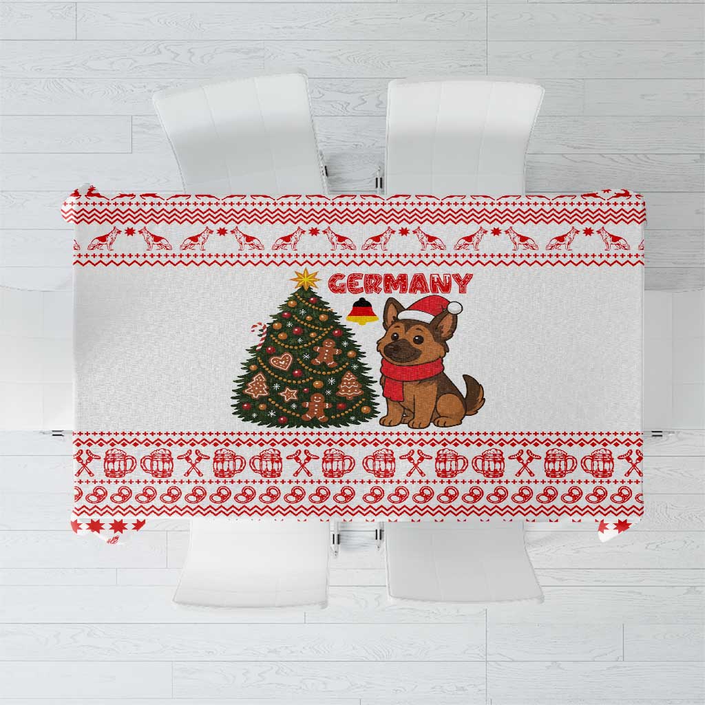 Germany Christmas Tablecloth with German Shepherd Dog Gingerbread Tree and Red Holiday Pattern - Wonder Print Shop