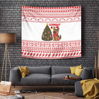Germany Christmas Tapestry with German Shepherd Dog Gingerbread Tree and Red Holiday Pattern - Wonder Print Shop
