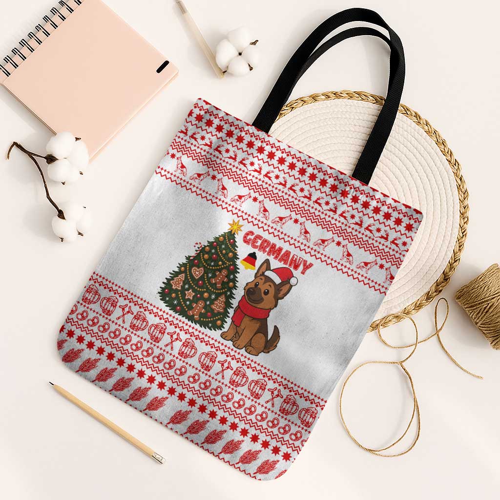 Germany Christmas Tote Bag with German Shepherd Dog Gingerbread Tree and Red Holiday Pattern - Wonder Print Shop