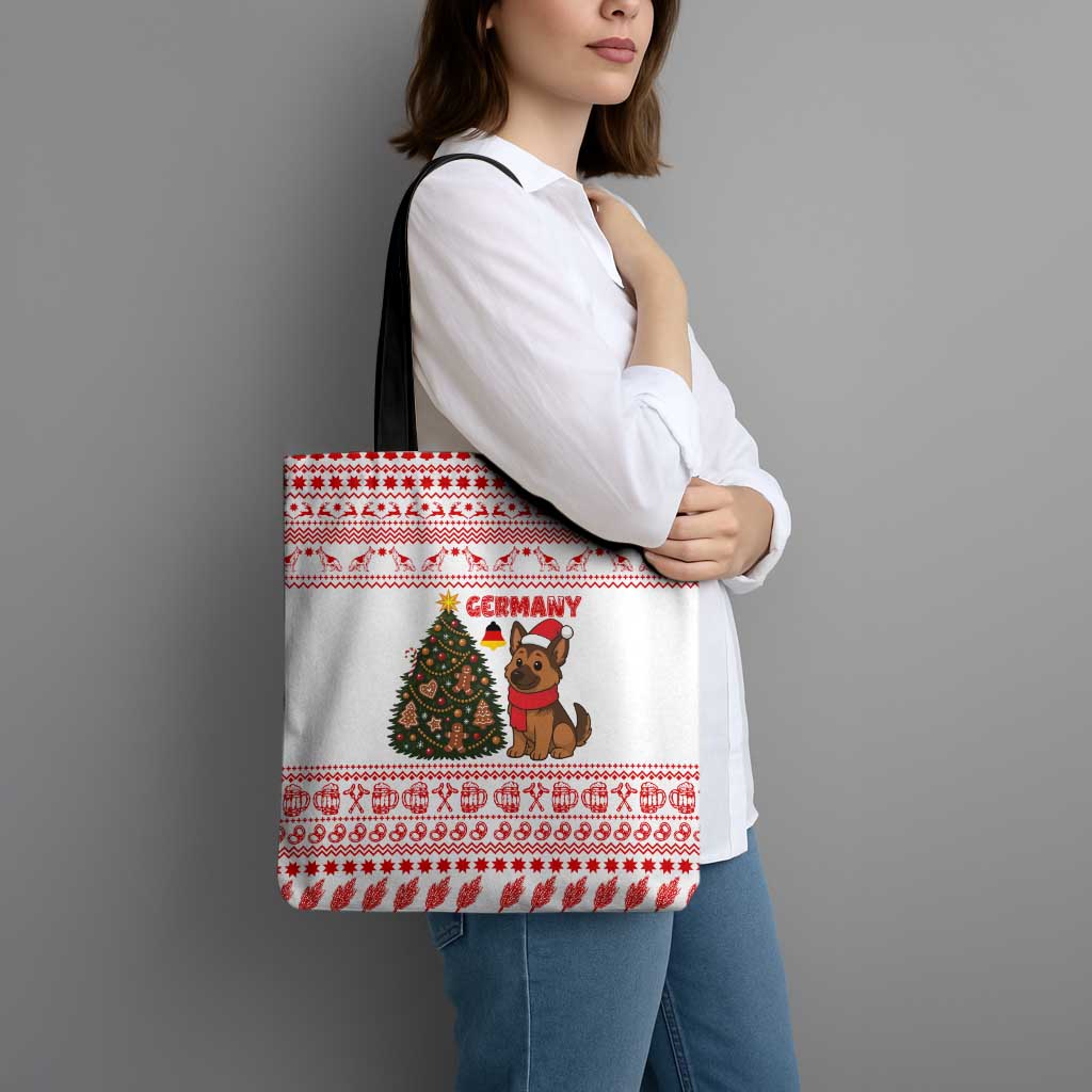 Germany Christmas Tote Bag with German Shepherd Dog Gingerbread Tree and Red Holiday Pattern - Wonder Print Shop