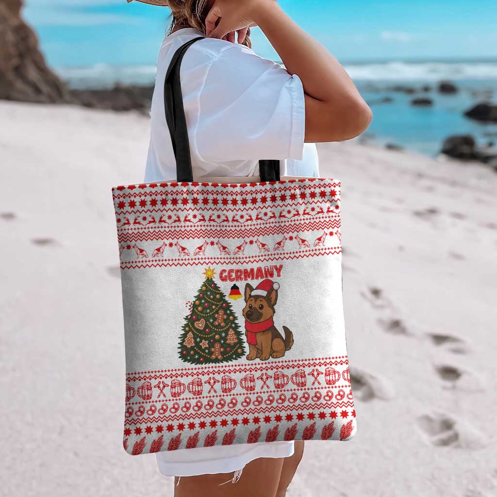 Germany Christmas Tote Bag with German Shepherd Dog Gingerbread Tree and Red Holiday Pattern - Wonder Print Shop