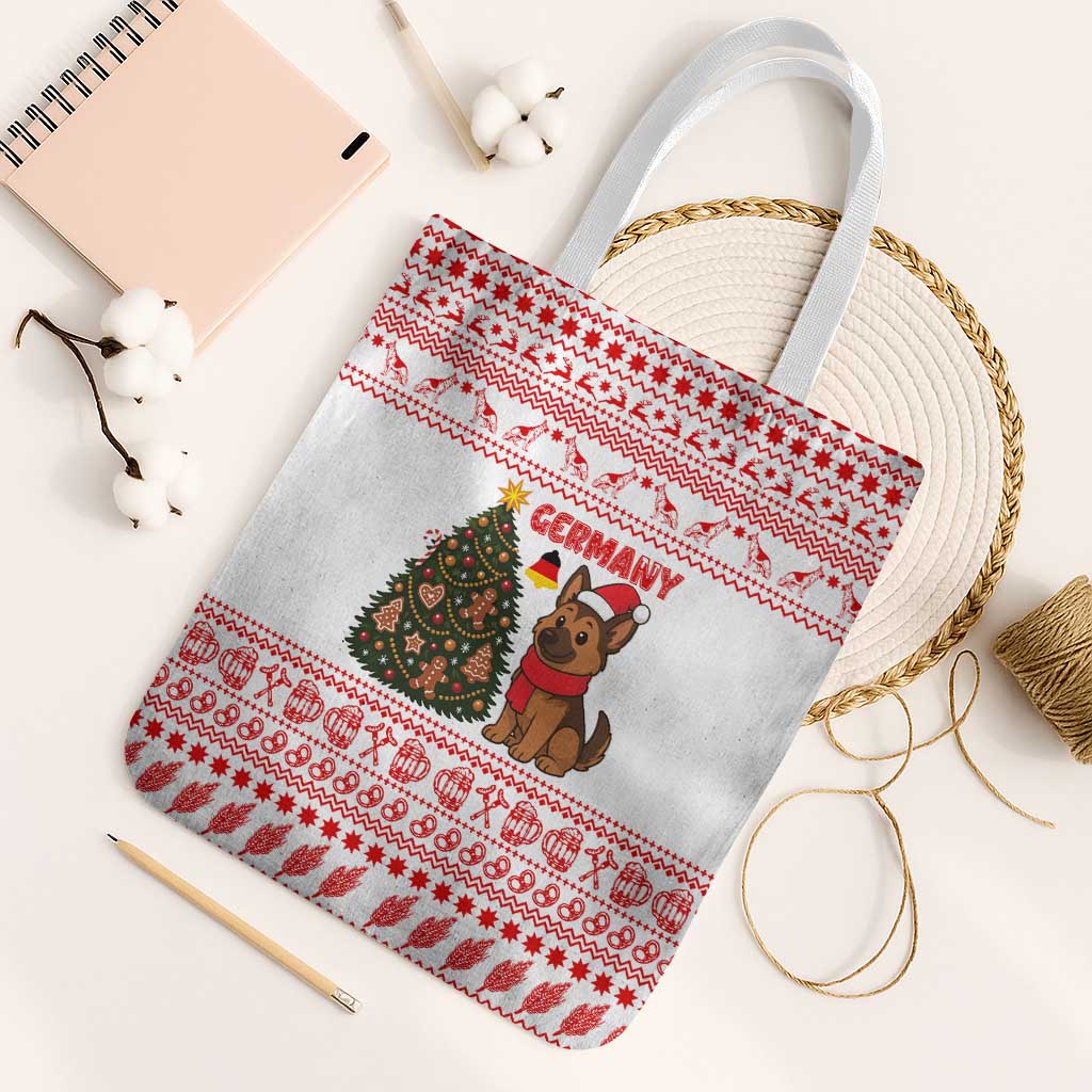 Germany Christmas Tote Bag with German Shepherd Dog Gingerbread Tree and Red Holiday Pattern - Wonder Print Shop