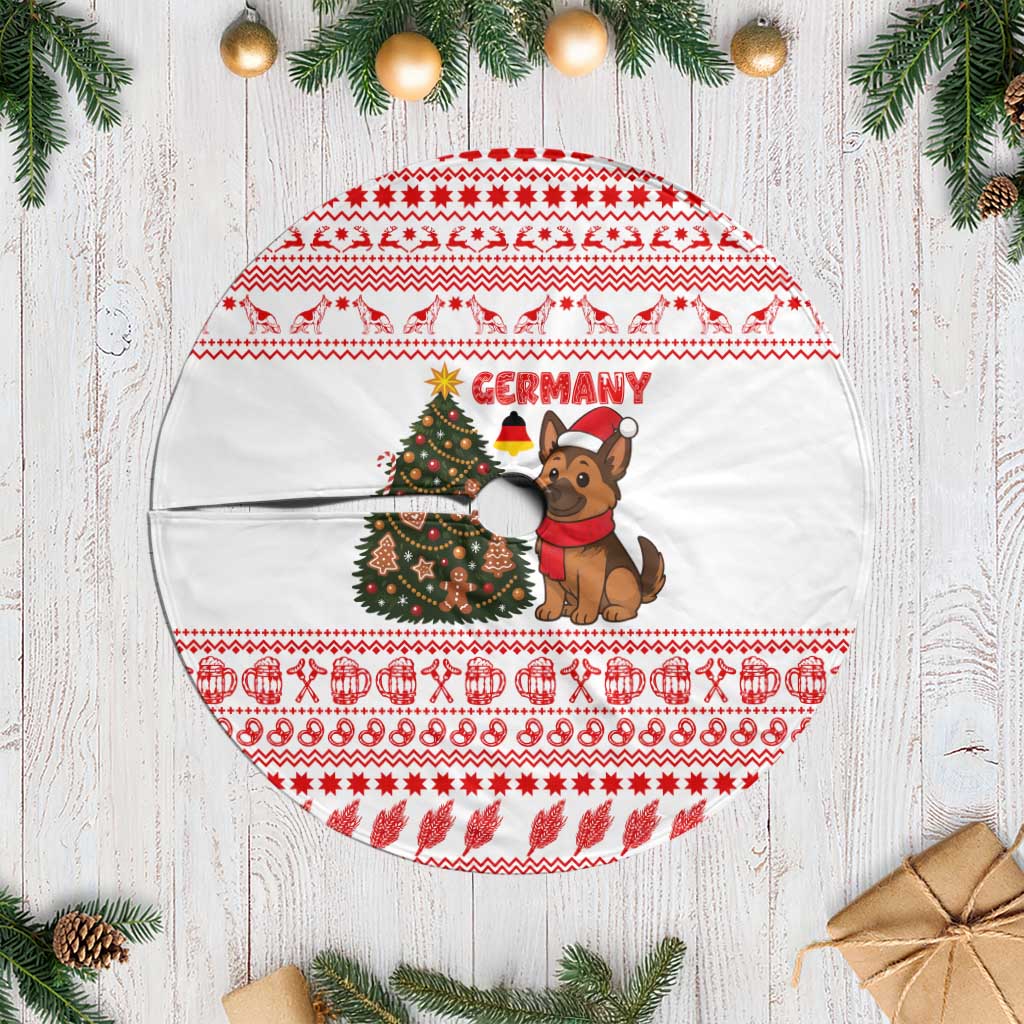 Germany Christmas Tree Skirt with German Shepherd Dog Gingerbread Tree and Red Holiday Pattern - Wonder Print Shop