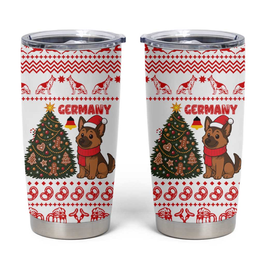 Germany Christmas Tumbler Cup with German Shepherd Dog Gingerbread Tree and Red Holiday Pattern - Wonder Print Shop