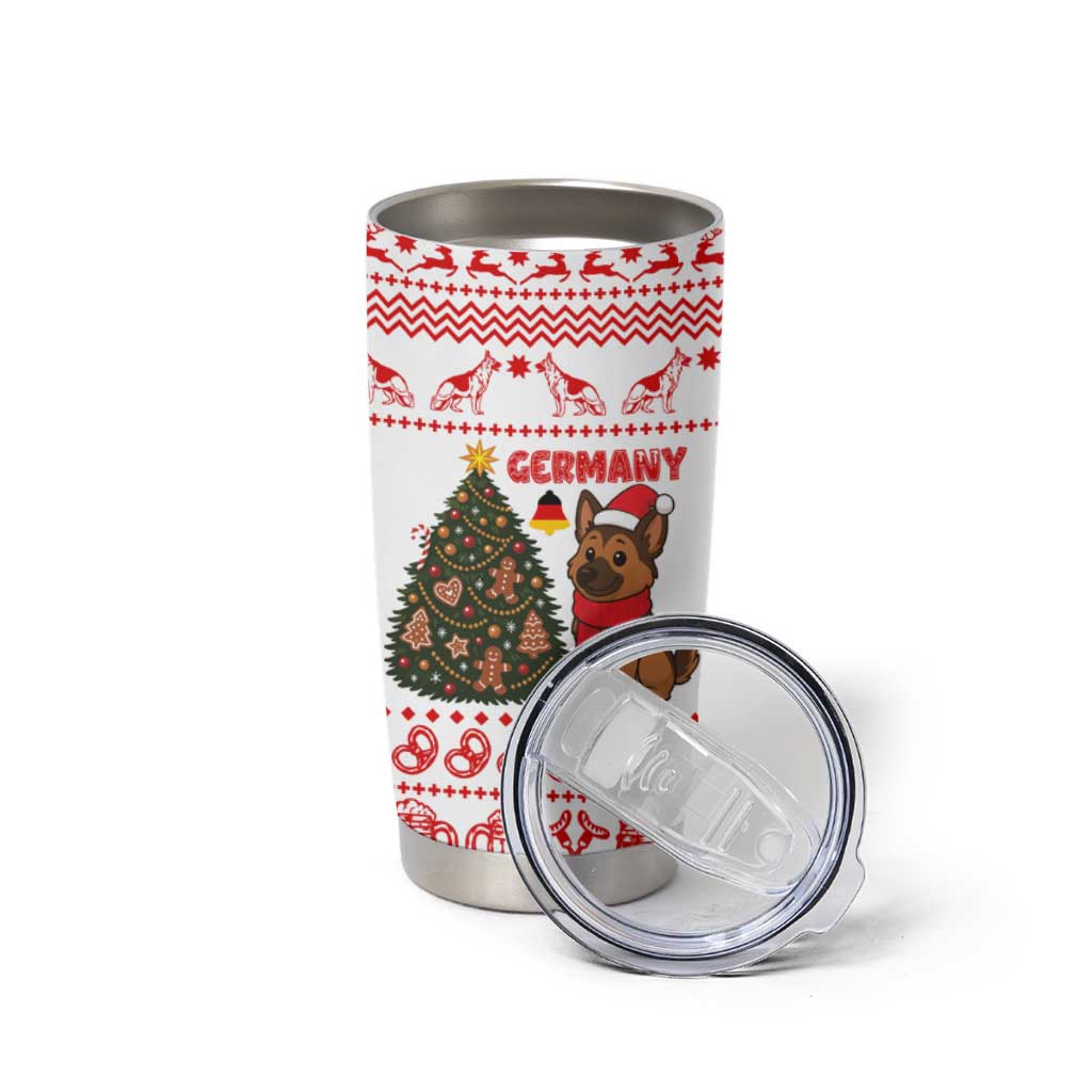 Germany Christmas Tumbler Cup with German Shepherd Dog Gingerbread Tree and Red Holiday Pattern - Wonder Print Shop