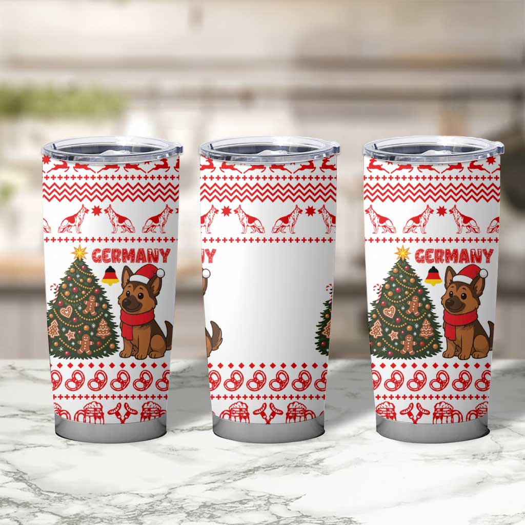 Germany Christmas Tumbler Cup with German Shepherd Dog Gingerbread Tree and Red Holiday Pattern - Wonder Print Shop