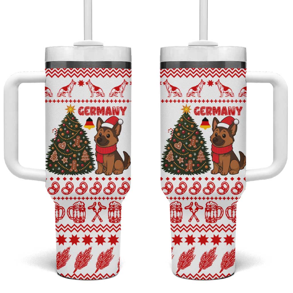 Germany Christmas Tumbler With Handle with German Shepherd Dog Gingerbread Tree and Red Holiday Pattern - Wonder Print Shop