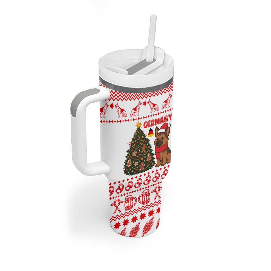 Germany Christmas Tumbler With Handle with German Shepherd Dog Gingerbread Tree and Red Holiday Pattern - Wonder Print Shop