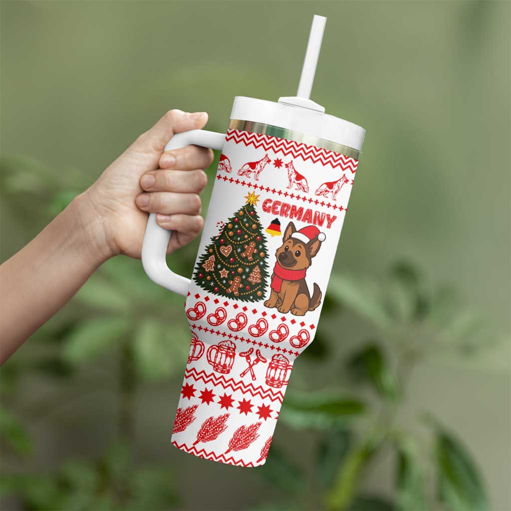 Germany Christmas Tumbler With Handle with German Shepherd Dog Gingerbread Tree and Red Holiday Pattern - Wonder Print Shop
