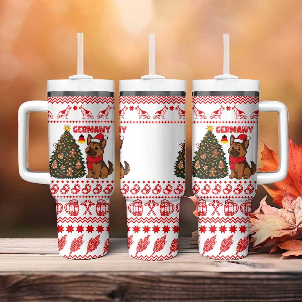 Germany Christmas Tumbler With Handle with German Shepherd Dog Gingerbread Tree and Red Holiday Pattern - Wonder Print Shop