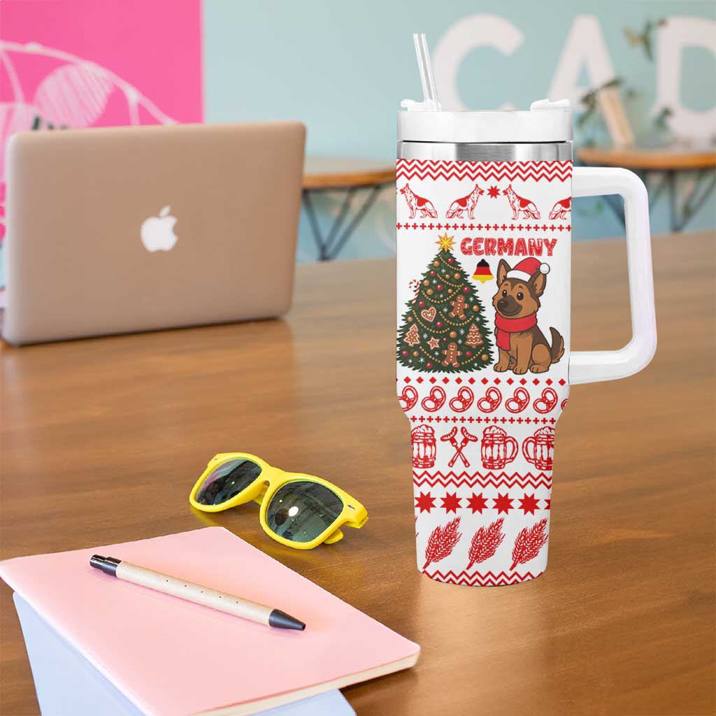 Germany Christmas Tumbler With Handle with German Shepherd Dog Gingerbread Tree and Red Holiday Pattern - Wonder Print Shop