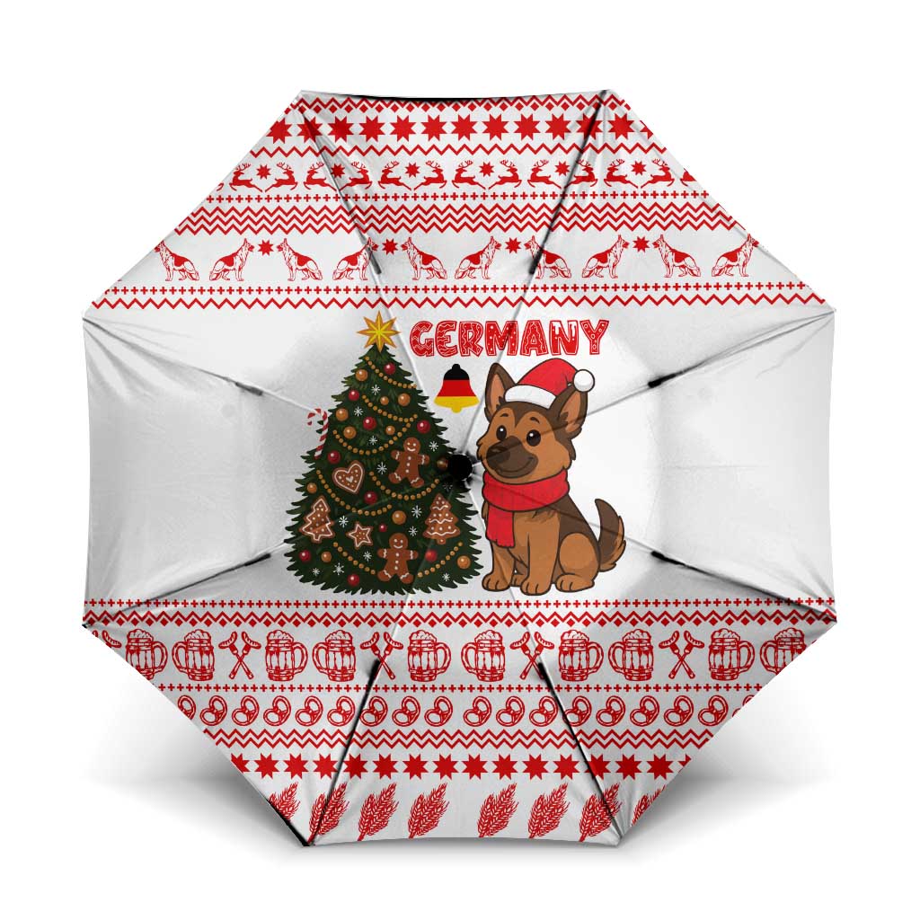 Germany Christmas Umbrella with German Shepherd Dog Gingerbread Tree and Red Holiday Pattern - Wonder Print Shop