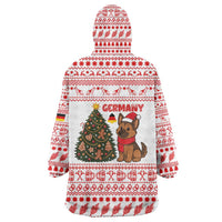 Germany Christmas Wearable Blanket Hoodie with German Shepherd Dog Gingerbread Tree and Red Holiday Pattern - Wonder Print Shop