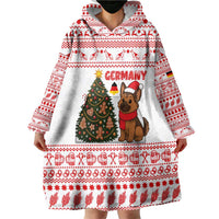 Germany Christmas Wearable Blanket Hoodie with German Shepherd Dog Gingerbread Tree and Red Holiday Pattern - Wonder Print Shop