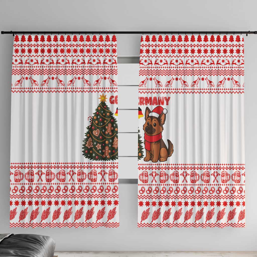 Germany Christmas Window Curtain with German Shepherd Dog Gingerbread Tree and Red Holiday Pattern - Wonder Print Shop