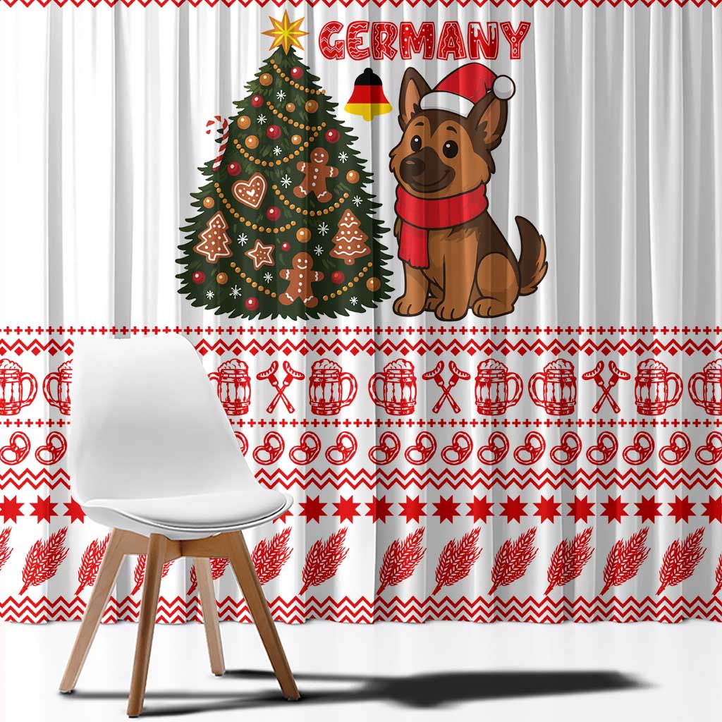Germany Christmas Window Curtain with German Shepherd Dog Gingerbread Tree and Red Holiday Pattern - Wonder Print Shop