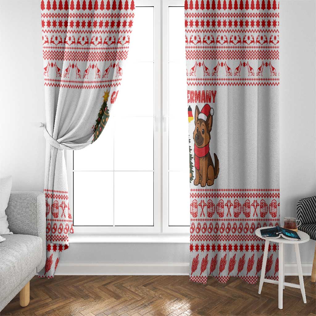 Germany Christmas Window Curtain with German Shepherd Dog Gingerbread Tree and Red Holiday Pattern - Wonder Print Shop