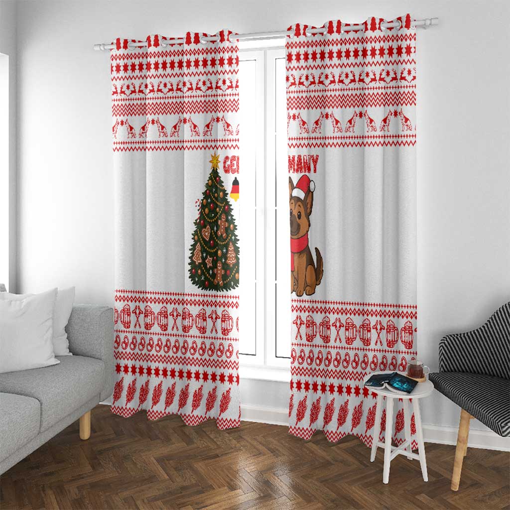 Germany Christmas Window Curtain with German Shepherd Dog Gingerbread Tree and Red Holiday Pattern - Wonder Print Shop