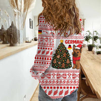 Germany Christmas Women Casual Shirt with German Shepherd Dog Gingerbread Tree and Red Holiday Pattern - Wonder Print Shop