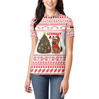 Germany Christmas Women Polo Shirt with German Shepherd Dog Gingerbread Tree and Red Holiday Pattern - Wonder Print Shop