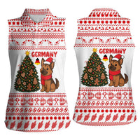 Germany Christmas Women Sleeveless Polo Shirt with German Shepherd Dog Gingerbread Tree and Red Holiday Pattern - Wonder Print Shop