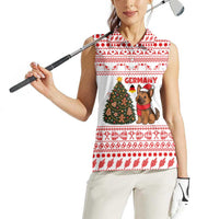 Germany Christmas Women Sleeveless Polo Shirt with German Shepherd Dog Gingerbread Tree and Red Holiday Pattern - Wonder Print Shop