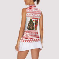 Germany Christmas Women Sleeveless Polo Shirt with German Shepherd Dog Gingerbread Tree and Red Holiday Pattern - Wonder Print Shop
