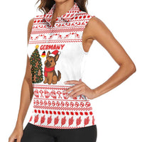 Germany Christmas Women Sleeveless Polo Shirt with German Shepherd Dog Gingerbread Tree and Red Holiday Pattern - Wonder Print Shop
