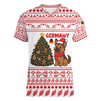 Germany Christmas Women V-Neck T-Shirt with German Shepherd Dog Gingerbread Tree and Red Holiday Pattern - Wonder Print Shop