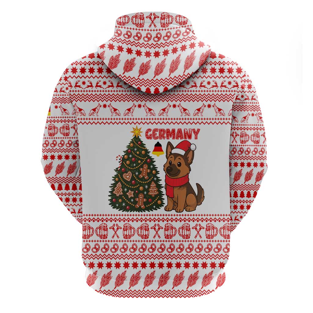 Germany Christmas Zip Hoodie with German Shepherd Dog Gingerbread Tree and Red Holiday Pattern - Wonder Print Shop