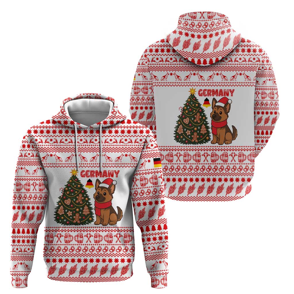 Germany Christmas Zip Hoodie with German Shepherd Dog Gingerbread Tree and Red Holiday Pattern - Wonder Print Shop