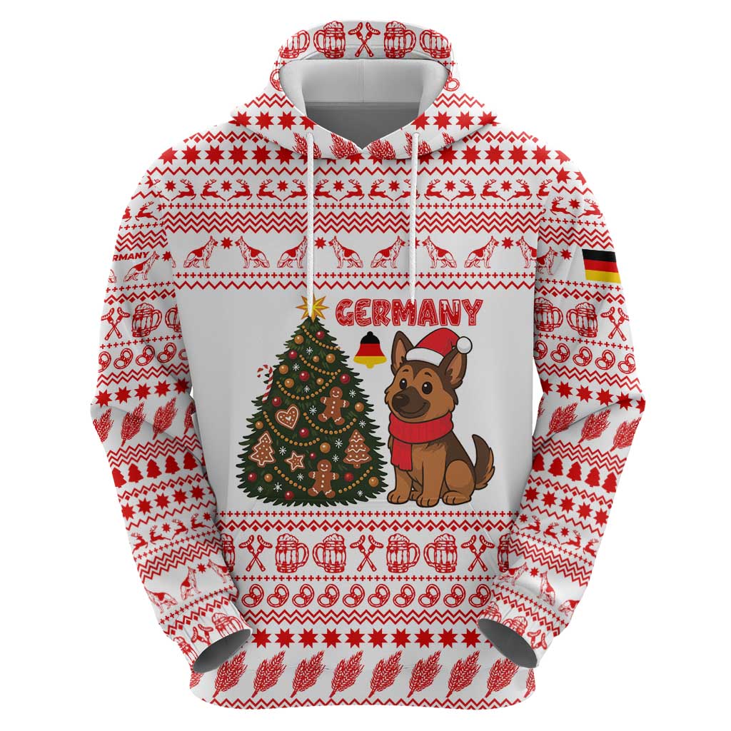 Germany Christmas Zip Hoodie with German Shepherd Dog Gingerbread Tree and Red Holiday Pattern - Wonder Print Shop