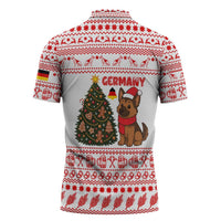 Germany Christmas Zipper Polo Shirt with German Shepherd Dog Gingerbread Tree and Red Holiday Pattern - Wonder Print Shop