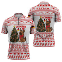 Germany Christmas Zipper Polo Shirt with German Shepherd Dog Gingerbread Tree and Red Holiday Pattern - Wonder Print Shop